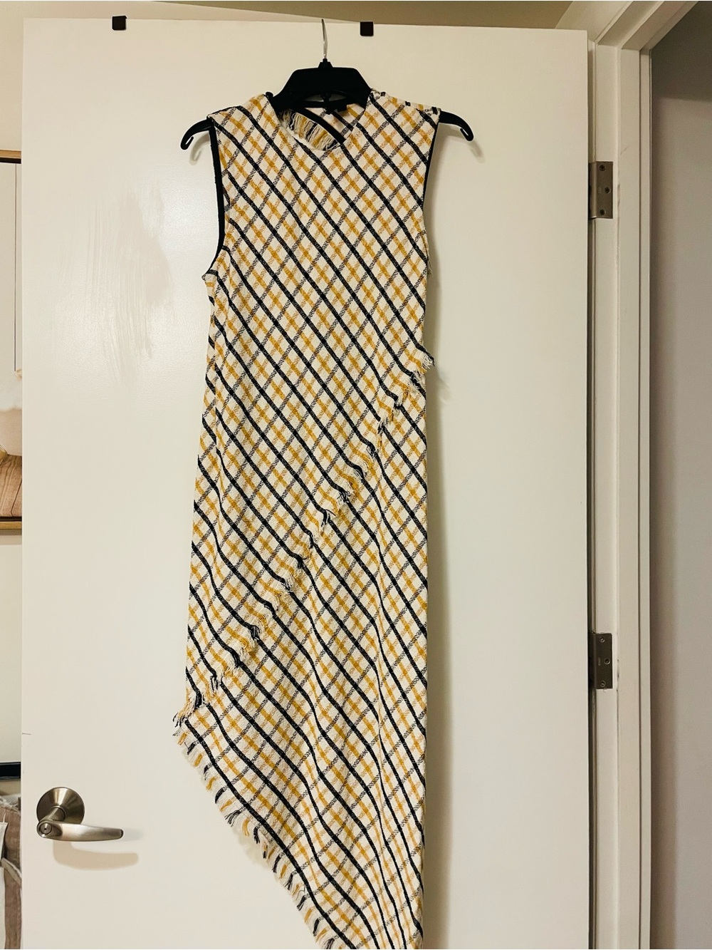 Topshop Yellow and Navy Asymmetric Plaid Midi Dress